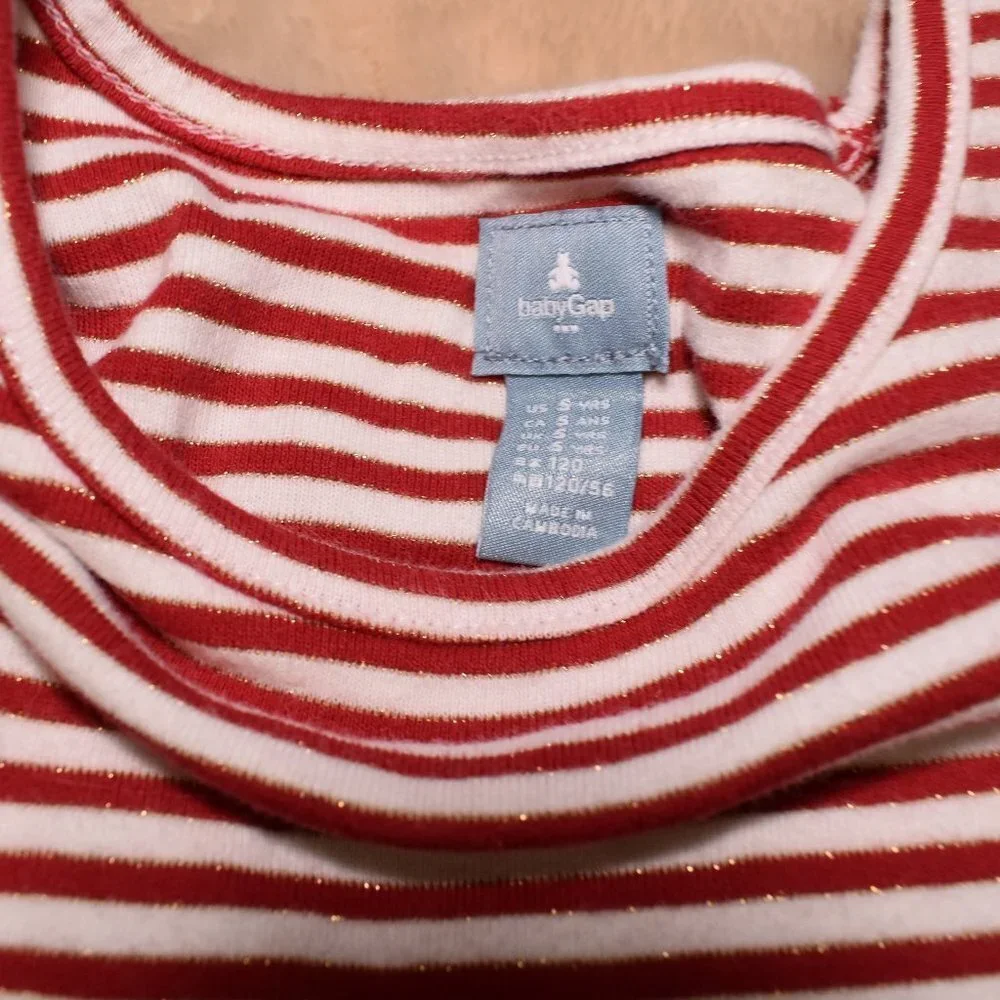 Baby Gap Girls Striped Dress Size 5 Long Sleeve Red White Holiday